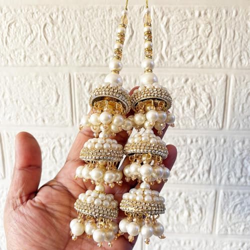 Image of Adikala Craft Store Handmade Ethnic Latkan Tassel Set of 2 for Saree Pallu, Blouse, Suits, Dupatta, Lehenga Decor | Ethnic Saree Pallu, Blouse, Suit, Dupatta & Lehenga Decoration (White Glitter D3)