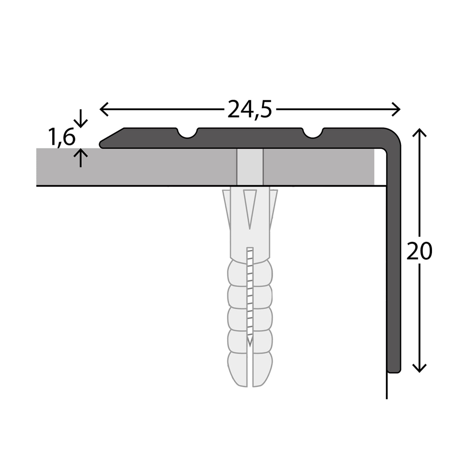 Floordirekt Winkelprofil 24,5 x 20 mm - Abschluss für Treppenstufen & Absätze - Vorgebohrt oder Vorgebohrt - Bodenleiste aus Aluminium (Edelstahl - matt, Vorgebohrt)