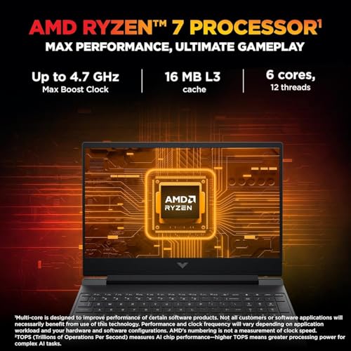 Image of HP Victus, AMD Ryzen 7 7445HS, 4GB RTX 2050, 16GB DDR5(Upgradable) 512GB SSD, FHD, 144Hz, 300 nits, IPS, 15.6'' /39.6cm, Win11, M365* Office24, Mica Silver, 2.29kg, fb3123AX, Backlit, Gaming Laptop