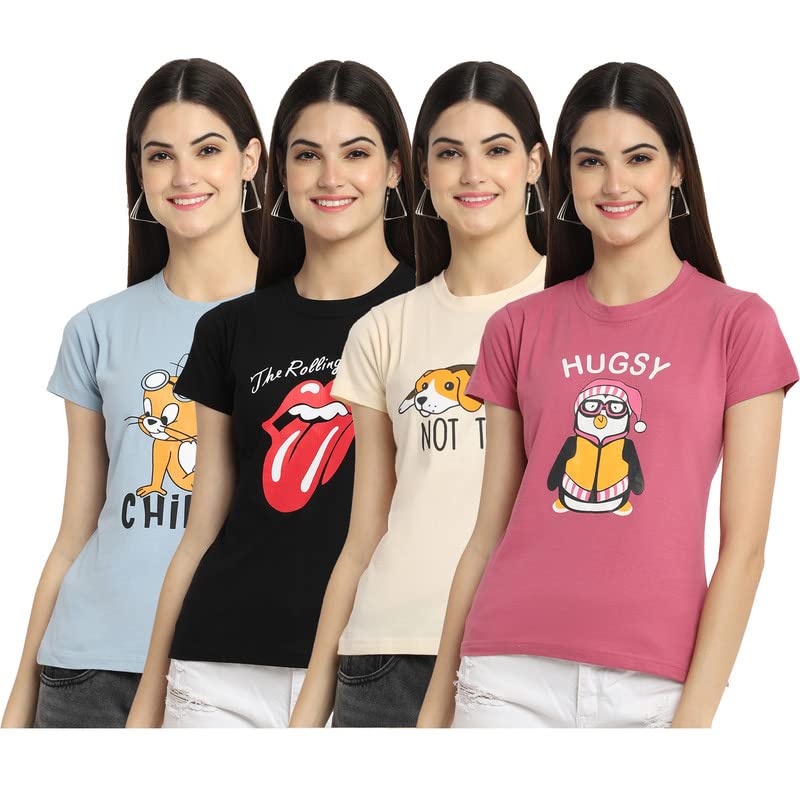 Image of Preneum Women's Cotton Regular Fit Graphic Stylish Printed Short Sleeves Casual T-Shirt |Trend & Styles