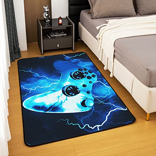 Homemissing Gamer Area Rug 100x150cm Blue Lightning Gamepad Living Room Rugs For Bedroom Home Decorative Modern Game Console Controller Carpet Ultra Soft Non-Slip Indoor Floor Mat - Image 4