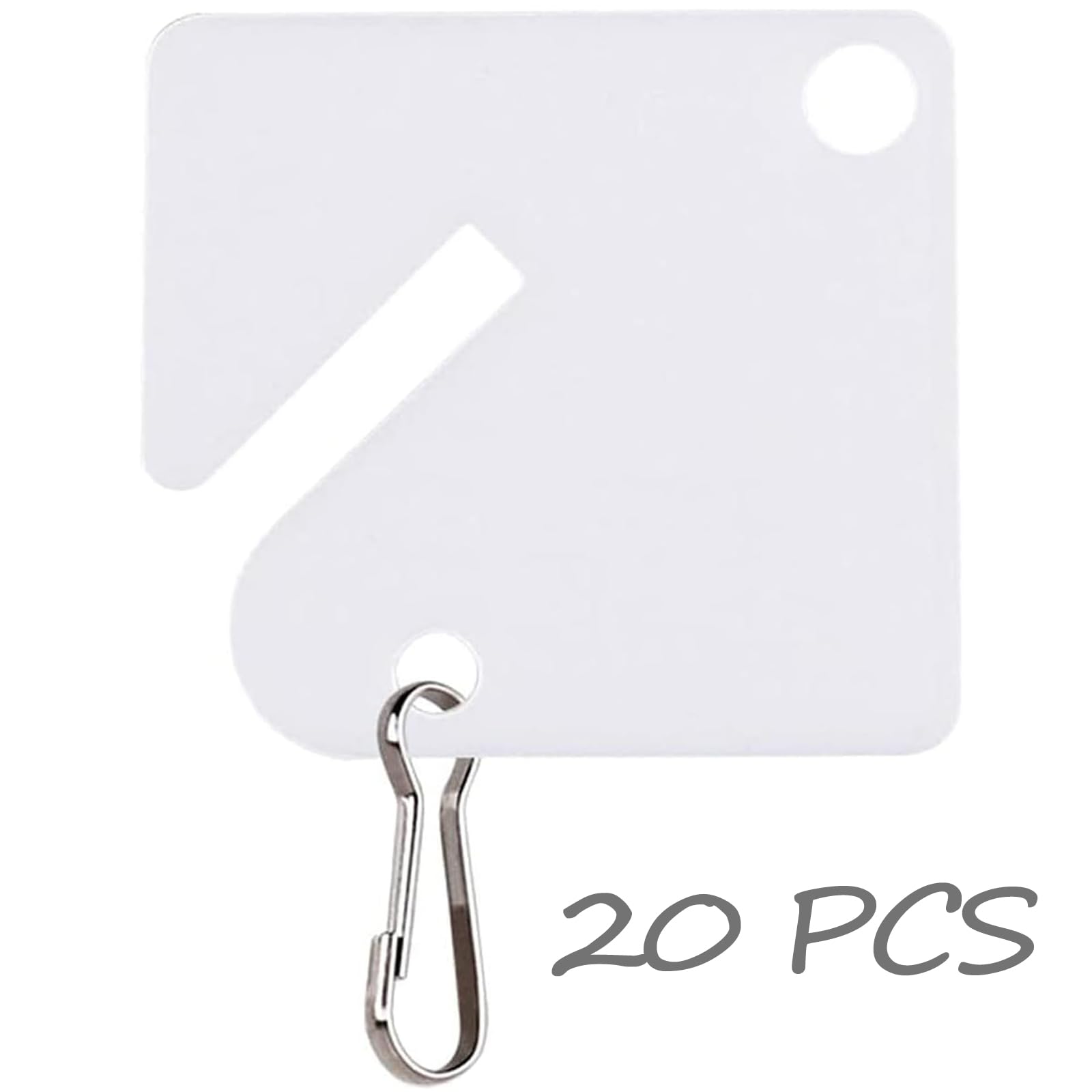 20 Pcs Plastic Key Tags, 1.5 Inch Slotted Rack Key Tags with Metal Snap Hook White Square Hanging Tags for Key Cabinets Boxes Lockers Key Identification Tags for Home Offices