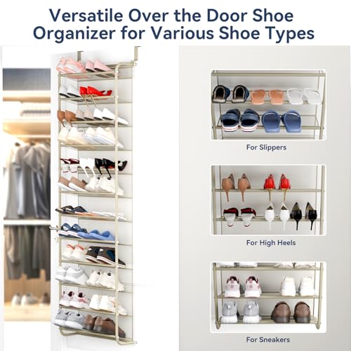 Image of Whitmor 36 Pair Over The Door Shoe Organizer, 12 Tier Hanging Shoe Organizer, Heavy Duty Metal & Mesh Shoe Holder, Hanging Shoe Rack for Closet Organizer & Storage, 74 inch L x 21.7 inch W x 7.5 inch H, Oat