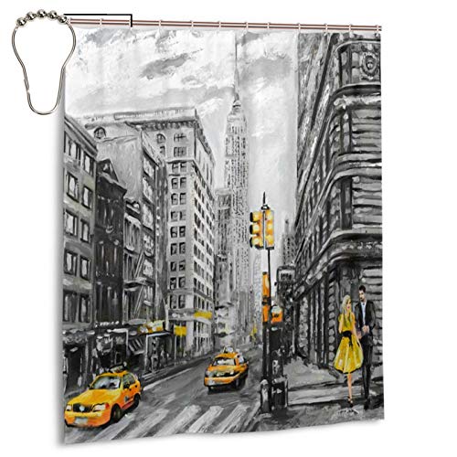 Jreergy Shower Curtain Oil Painting Street View of New York Shower Curtains for Bathroom Decor Waterproof Polyester Fabric Bath Curtains 60 X 72 Inches