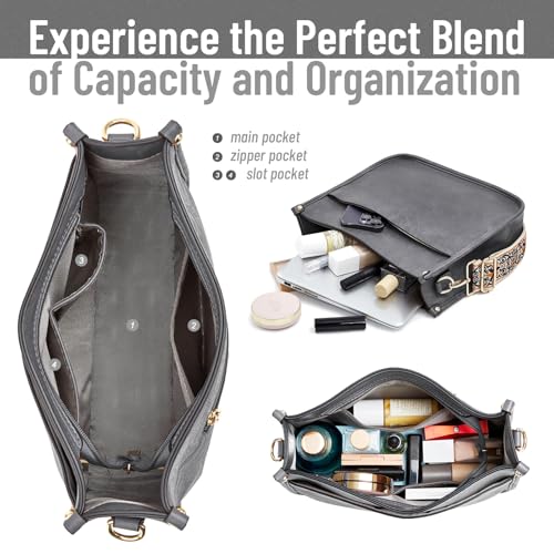 Image of WOOMADA Crossbody Bags for Women Vegan Leather Handbag Trendy Hobo Shoulder Bag with 2 Adjustable Strap(1pc-dimgrey)