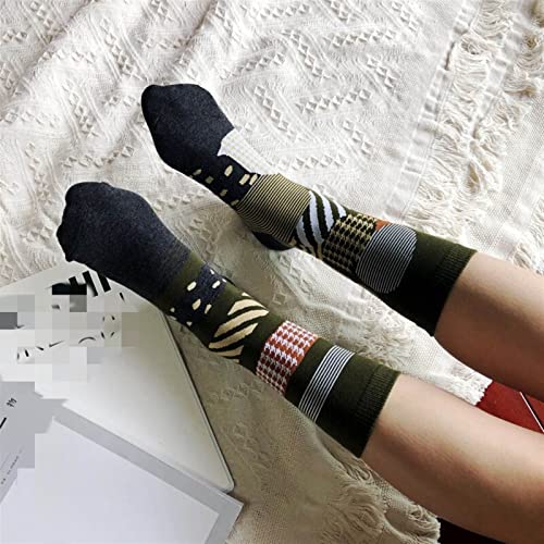 Retro houndstooth stockings Japanese asymmetrical AB socks wave point trendy medium tube socks pile pile art all-match4
