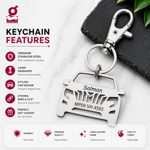 Image of Personalized Stainless Steel Key Chain /Key Ring | Durable, Compatible with All Models | Customized Car Number Plate | Ideal Gift for Him (Silver)