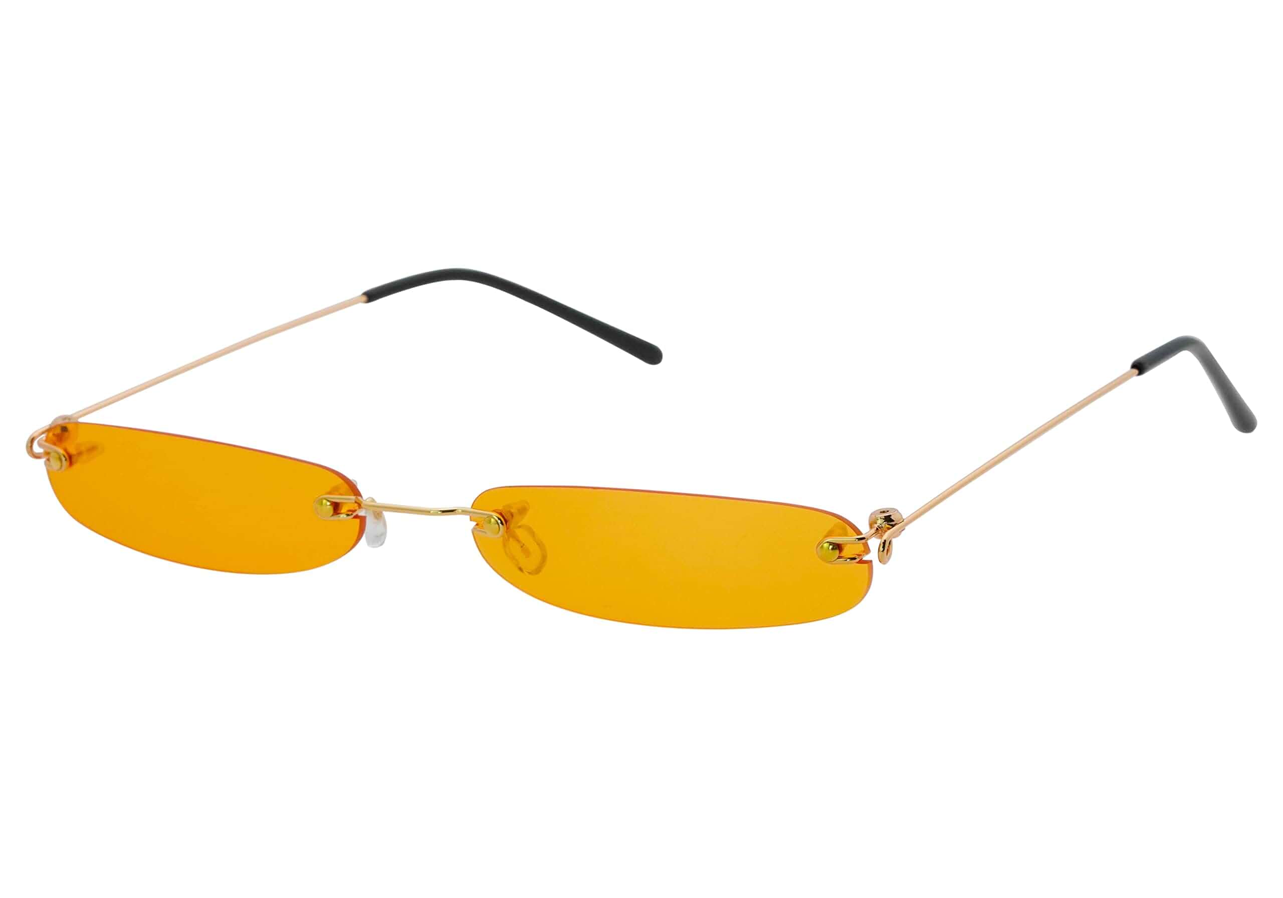 Kyiduo Retro Narrow Small Sunglasses Clear Colored Lens Fashion Rimless Rectangle Sunglasses