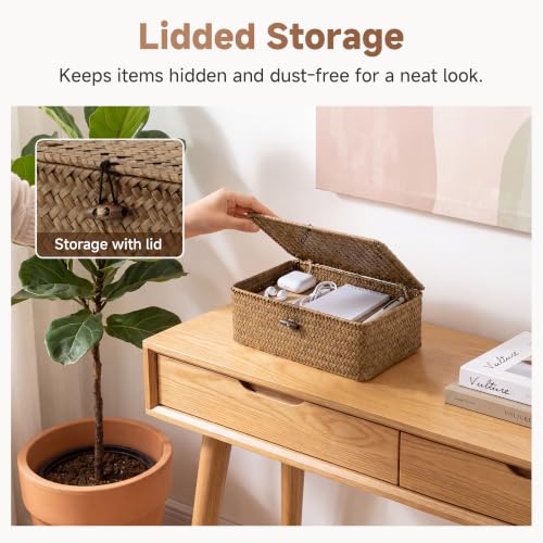 Image of StorageWorks Wicker Basket with Lid, Storage Baskets with Lids, Brown | Woven Baskets with Lids for Shelves, Wicker Storage Baskets with Lids, Lidded Baskets for Organizing, Small, 1 Pack
