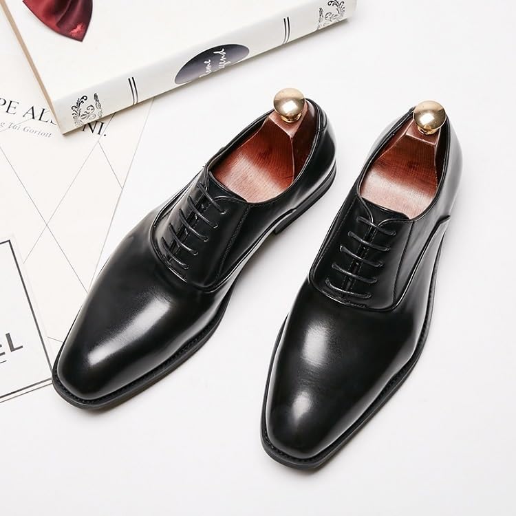 HOOENG Dress Shoes for Men Lace Up Round Burnished Toe Leather Oxford Shoes Resistant Non Slip Anti-Slip Low Top Block Heel Prom(Color:Black,Size:10.5)3