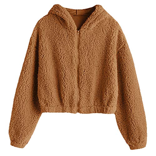 Zaful women's faux fur fuzzy coat full zip drop shoulder jacket c…