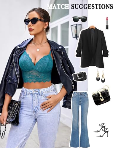 Image of Avidlove Lace Bralettes for Women V Neck Spaghetti Strap Bra Unpadded Tops Sexy Cami Crop Top Going Out Lingerie