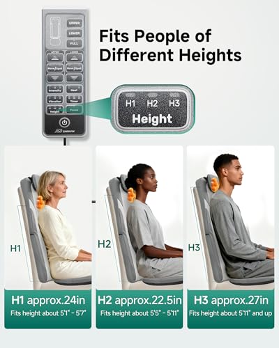 Image of Snailax Gifts for Men Women Chair Back Massager for Full Back Pain Relief Deep Tissue, Vibration Heated Seat Cushion Long Track Dual 3D Shiatsu Rollers, 3 Height Settings Foldable Massage Chair Pad