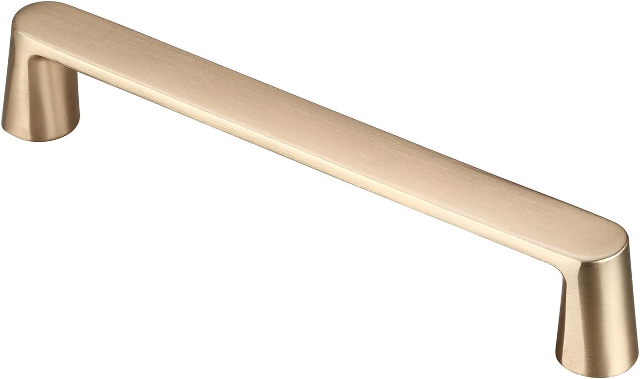 10 Pack Brushed Brass Cabinet Pulls - 3-3/4 Inch Hole Centers Gold Drawer Handles for Cabinets, Dresser and Cupboard