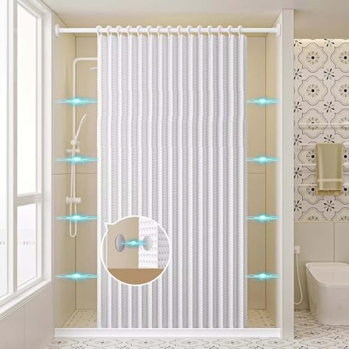 Tissu imperméable à séchage rapide pour rideau de douche avec sa tringle réglable sans perçage - 3