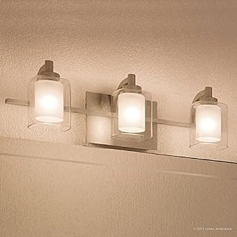 Urban Ambiance Luxury Modern Bathroom Vanity Light, Medium Size 6" H x 21" W, with Posh Style Elements, Brushed Nickel Finish and Sand Blasted Inner, Clear Outer Glass, G9 LED Technology, UQL2403