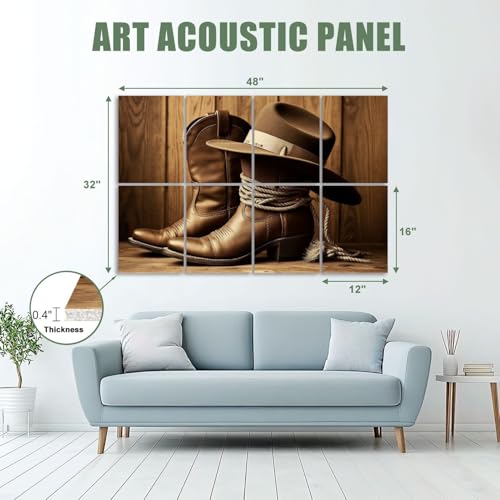 8 Pack Paneles Acústicos de Arte Absorbentes de Sonido Decoración Occidental Cuerda de Madera Tonos Cálidos Textura Natural Paneles Decorativos para Pared Autoadhesivos para Estudios de Grabación Oficina 48"x32" miniatura 2