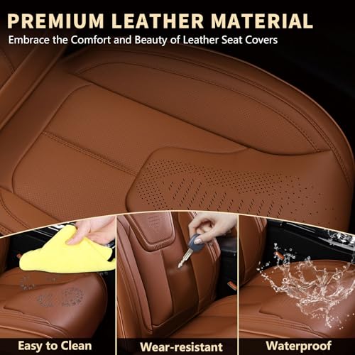 Image of FLORICH Car Seat Covers Front Seats, Luxury Waterproof Faux Leather Seat Covers Cushion, Car Seat Protectors Universal Fit for Most 5 Seats Vehicles - Brown