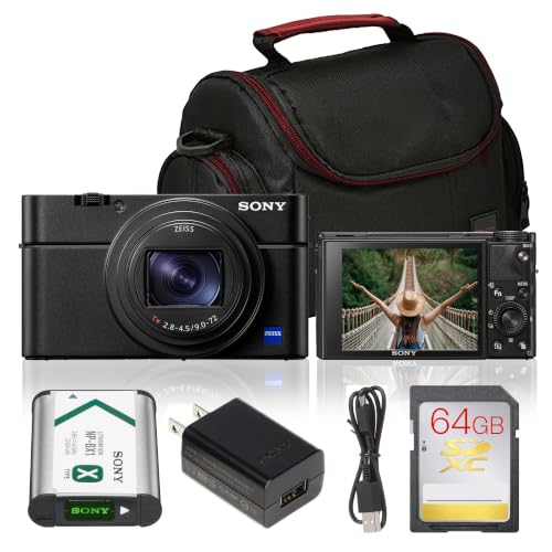 Image of Sony RX100 VII Digital Camera Bundle | 20.1MP 1 inch Stacked Sensor, 24-200mm f /2.8-4.5 Lens, 4K Video & 20fps Burst | for Travel, Vlogging & Everyday Photography (DSC-RX100M7) + 64GB Card + Camera Bag