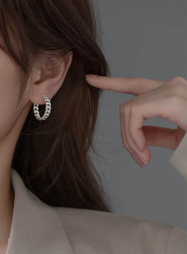 WEAV Auténtica Plata De Ley 925, Cadena De Bloqueo De Eslabones Grandes, Hebillas De Oreja para Mujer, Joyería Fina, Pendientes Geométricos De Moda, Regalo