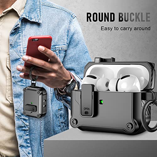 Valkit For Apple Airpods Pro Case Cover With Secure Lock Clip Carbon Fiber Hard Shell Airpod Pro Case With Keychain For Men Women Cool Air Pod Pro Shockproof Protective Case For Airpods Pro 2019,Black #TOP6
