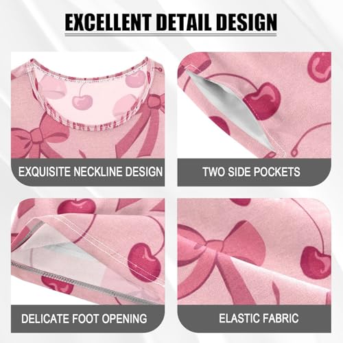 ALAZA Bow Cherry Cartoon Funny Pajamas Set Short Sleeve Cotton Sleepwear Summer Pjs 2 Piece 5-14Y4