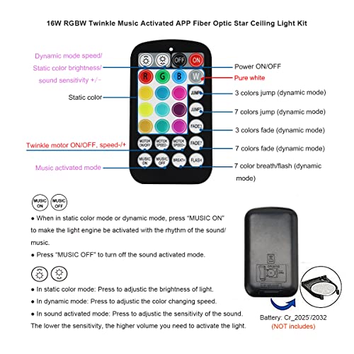 Image of AKEPO 16W Small Size RGBW APP Twinkle Fiber Optic Light Kit, Mixed 295pcs 9.8ft /3m Optical Fiber Star Music Activated Ceiling Light Kit for Car Headliner Star /Home