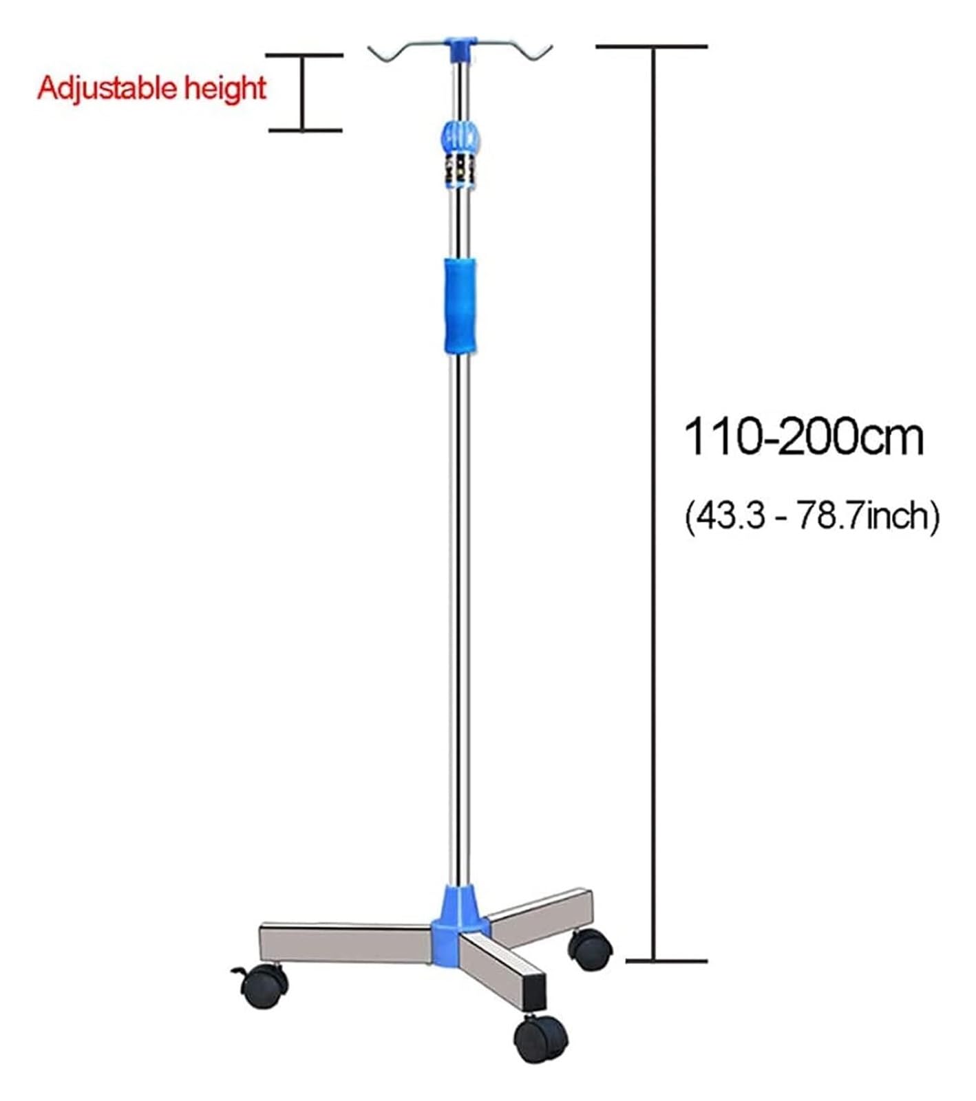 Soporte para Suero con Ruedas, Portasueros Portátil de Acero Inoxidable Altura Ajustable, con Múltiples Ganchos para Hospital, Clínica y Hogar