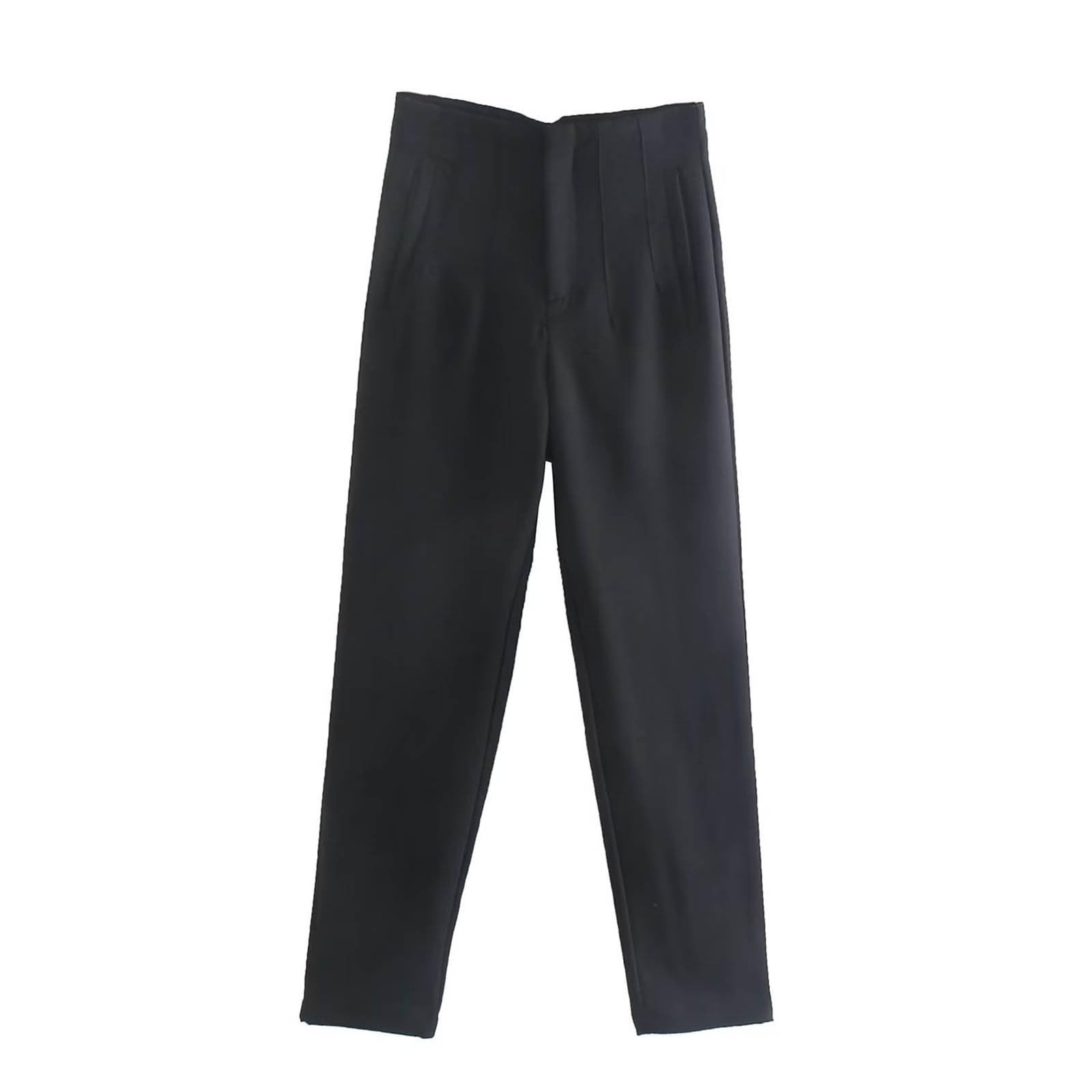 Womens Solid Color High Waisted Straight Leg Pants Daily Commuting Casual Dress Pants Button Down Black1-Black XL