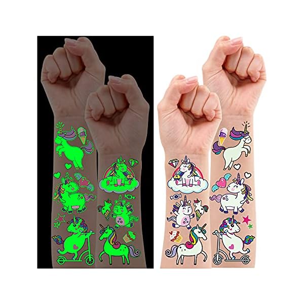 Leesgel Tattoo Kinder Einhorn, 120 Stück Leucht Einhorn Kindertattoos Temporäre Tattoos Aufkleber Kinder, Einhorn…