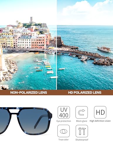 Image of BIRCEN Mens Acetate Polarized Sunglasses: Retro Square Sun Glasses UV400 Protection Anti-Glare Shades for Driving Travel