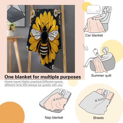 Manta Polar 220 x 240 Abeja Amarilla, Mantas de Franela Mantilla para Cama 135/150, Microfibra Manta de Viaje Multiuso para Oficina Niños y Adultos, 220x240 cm A237