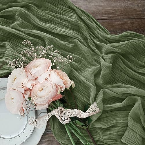 NOSTHEART Sage Green Cheesecloth Table Runner 13.3Ft Boho Table Runner Gauze Cheese Cloth Table Runner Rustic Sheer Table Runner for Party Wedding Bridal Baby Shower Birthday Table Decoration