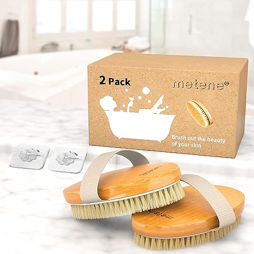 Metene 2 Pack Dry Body Brushes, Exfoliating Body Scrubbers, Natural Bristles For Dry Skin, Improve Circulation, Stop Ingrown Hairs, Reduce Acne And Cellulite #TOP6