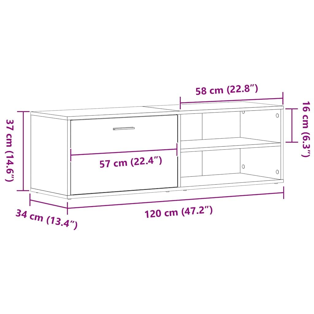 Szafka TV z czarnego dębu z materiału drewnopochodnego 120 x 34 x 37 cm, szafka pod telewizor z 1 drzwiami i 2 otwartymi półkami, miejsce do przechowywania do salonu, sypialni, do gier i