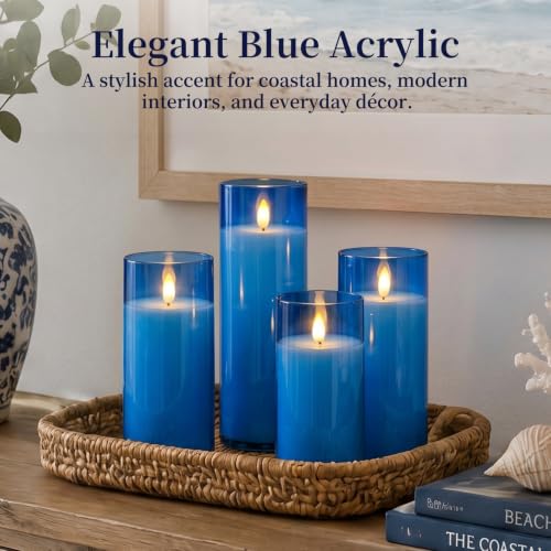 Image of Homemory Blue Flameless LED Pillar Candles with Remote Timer, Set of 9