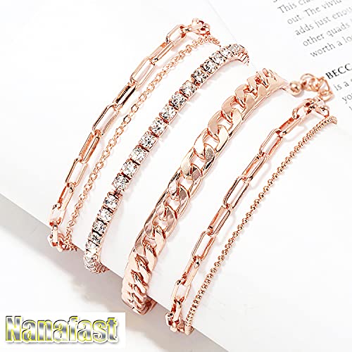 Nanafast 4-6PCS Ankle Bracelets Set for Women Gold Boho Beach Anklet Chain Adjustable Foot Jewelry for Women Extremely Simple Style4