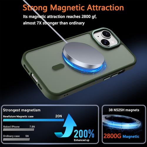 Image of Magnetic iPhone 15 case,Compatible with Magsafe, Military-Grade Protection,Slim Translucent Matte Shockproof with Anti-Scratch Anti-Fingerprint Phone Cover (Blackish Green, iPhone 15)