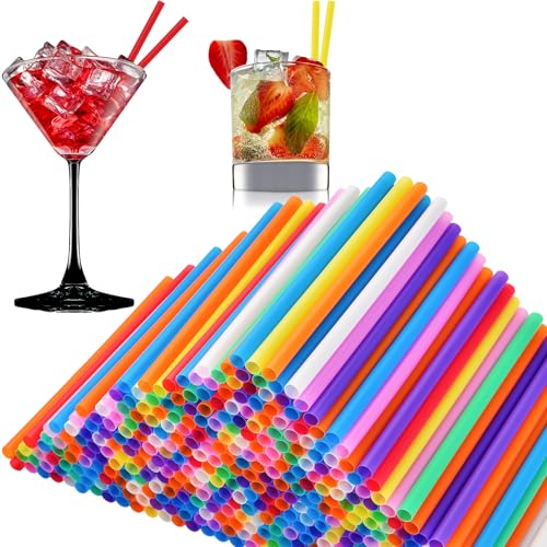 ALINK 500 PCS 5 Inch Plastic Cocktail Straws 0.24 Diameter Colored Short Straws Disposable Small Straws for Bar Coffee Martini Whiskey Milk Club Kitchen and Party