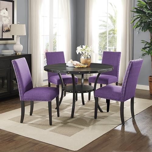 Image of Roundhill Furniture Biony Fabric Dining Chairs with Nailhead Trim, Set of 2, Purple