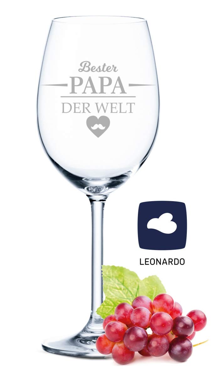 GRAVURZEILE Leonardo Weinglas Mit Gravur Inkl. Holzkiste - Bester Papa Der Welt - Geschenk Ideal Als Vatertagsgeschenk - Weiß- Und Rotweinglas Im Geschenkset