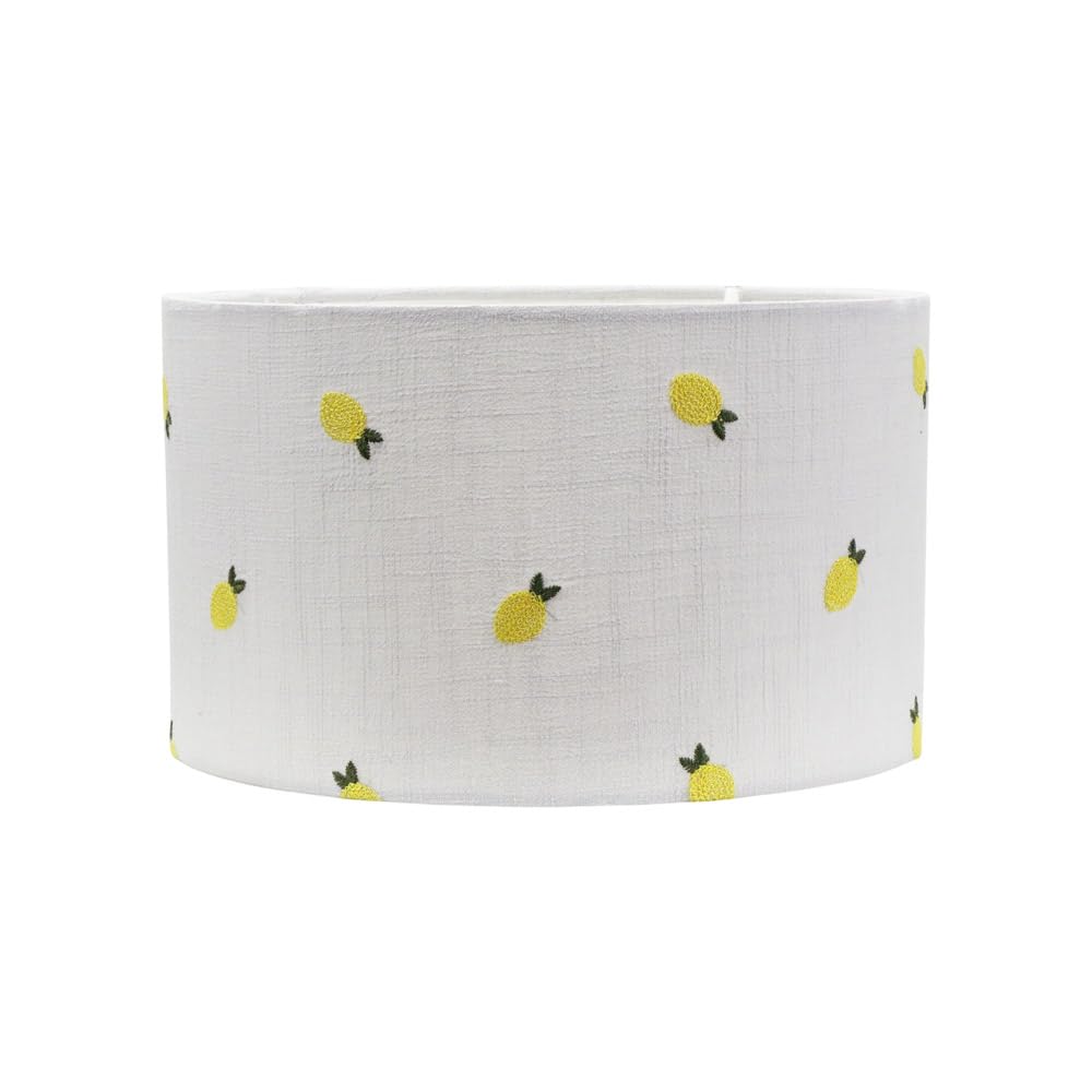 Valuelights Unisex Off White Brae Natural White Fabric Lemon Embroidered Drum Lamp Shade W/ Led Bulb In White | Size: 10 Inches