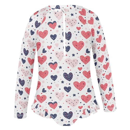 Heart Valentine Girls Long Sleeve Rashguard Swimsuit UV Protection One-Piece Swimwear Bathing Suit B04034892