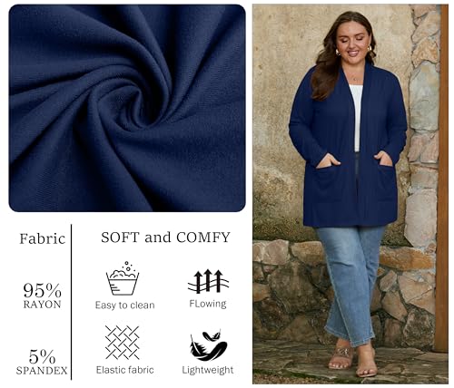 Image of OLRIK Plus Size Cardigan for Women 2026 Lightweight Open Front with Pockets