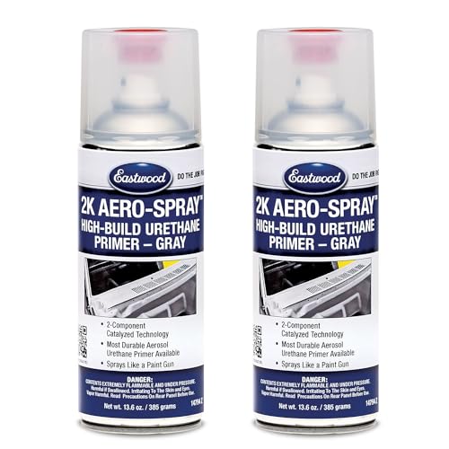 Eastwood 2K Urethane Gray Primer | AeroSpray Catalyzed Technology | High Build Durable Aerosol | Works on Painted or Epoxy Primed Surfaces | Paint Prep | 10-16 Sq Ft Coverage | 11.8 oz | 2 Pack