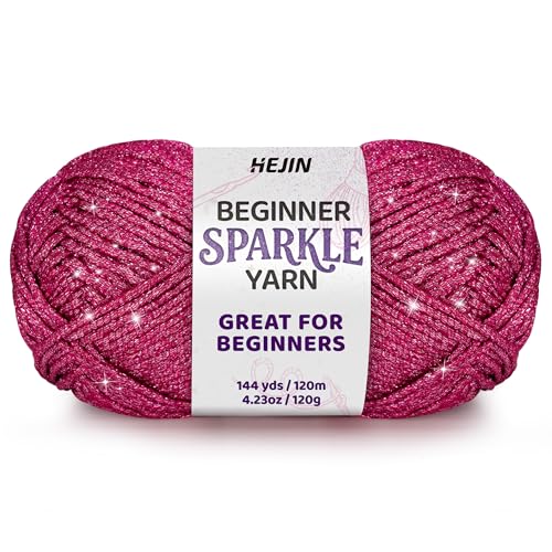 Image of 120g Metallic Pink Yarn for Crocheting and Knitting; 120m(144yds) for Beginners with Easy-to-See Stitches; Worsted-Weight Medium #4; Yarn for Beginners Crochet Kit Making