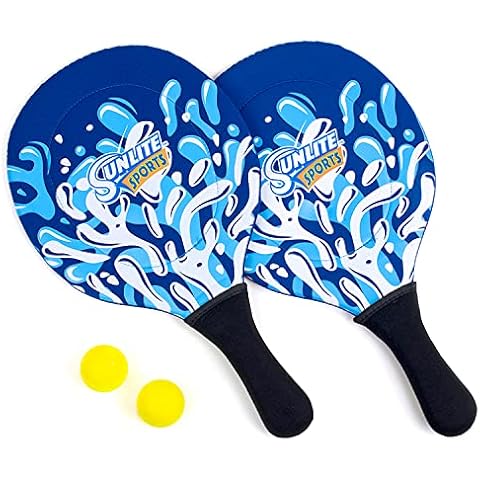 Sunlite Sports Beach Paddle Game Set, 2 Paddles and 2 2 Balls, Perfect for Backyard Fun or Outdoor or Beach or lawn., Blue Cover