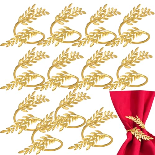 12 Piezas Servilleteros Individuales, Counius Anillos para Servilletas, Elegantes Servilleteros Dorados,Anillos de Servilleta de Metal,para Reuniones Familiares, Bodas, Navidad, Decoración de Mesa