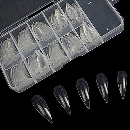 MISMXC Stiletto Nail Tips Shape Natural Half Cover False Nails 10 Sizes 100pcs with Box For DIY Nail Art And Nail Salons (Stiletto - Clear)