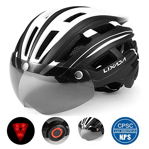 Lixada Adult Bike Helmet with Detachable Magnetic Goggles Visor and LED Back Light,Adjustable